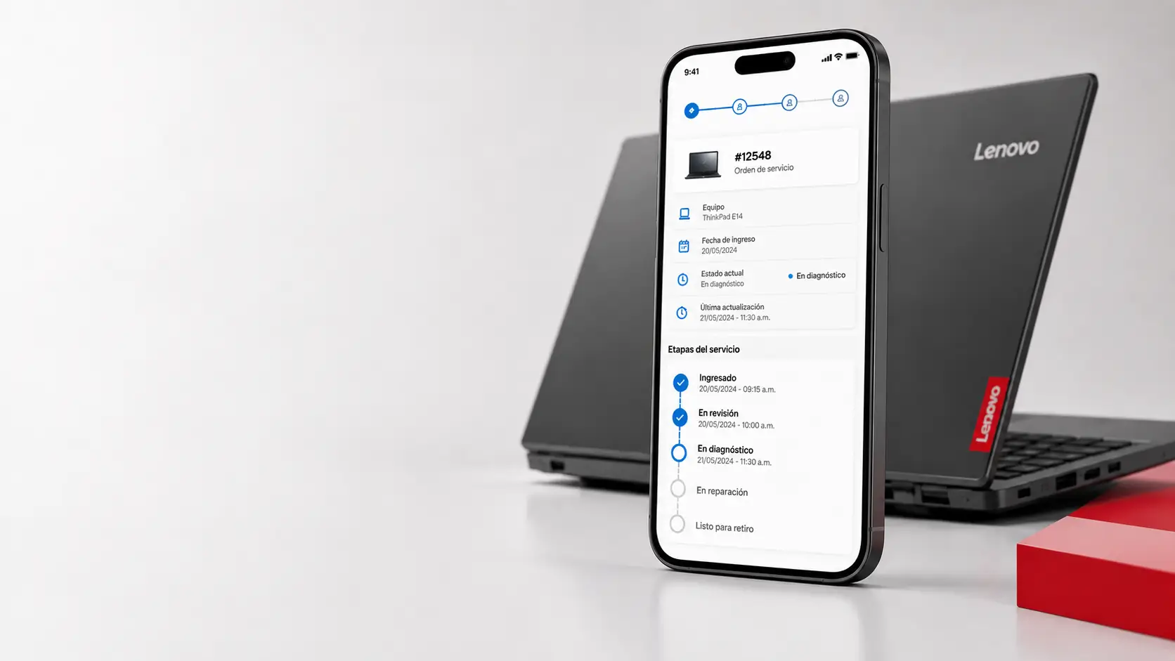 Consulta digital del estado de una orden de trabajo para un notebook Lenovo
